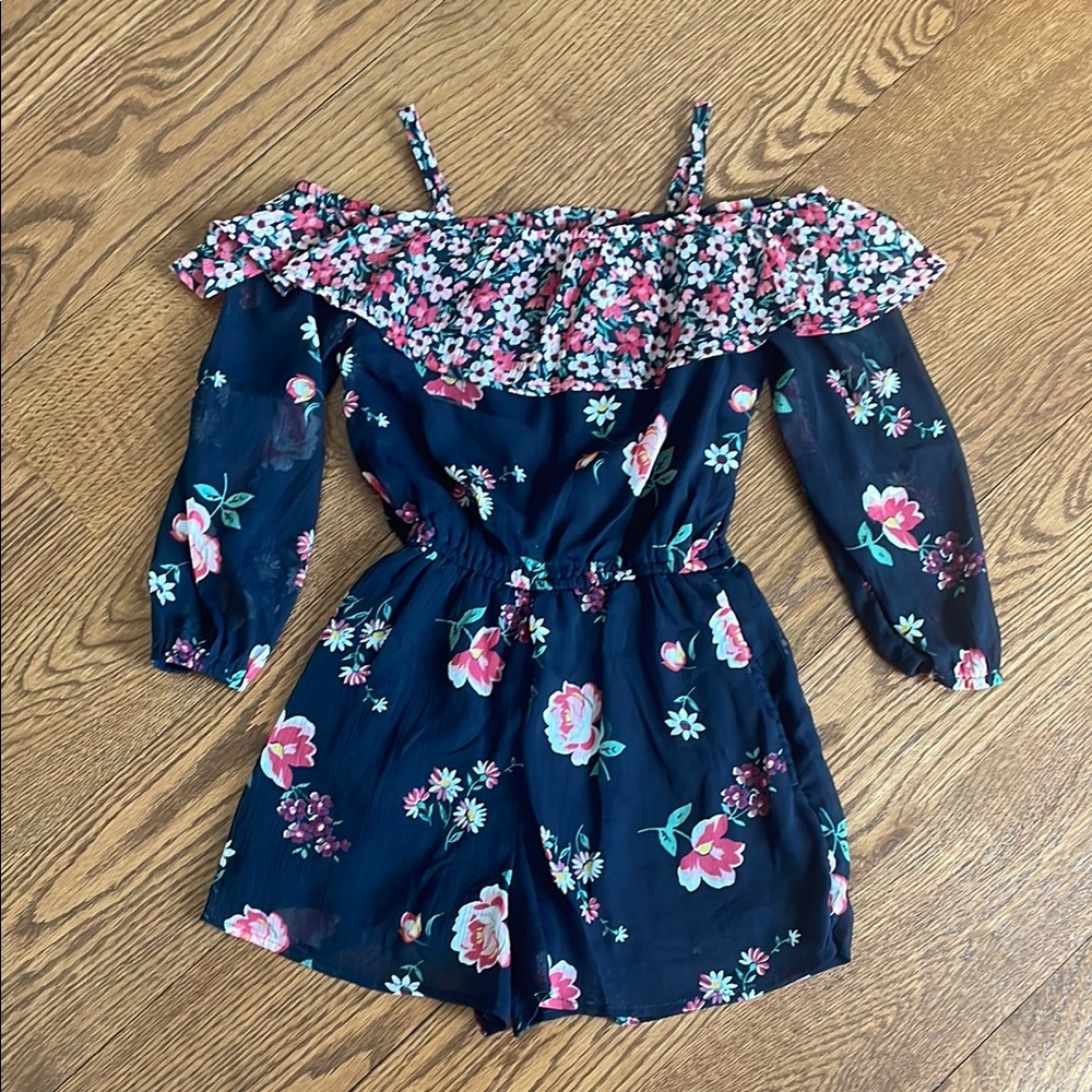 Girls Size 9/10 Abercrombie Kids Floral Off-Shoulder Romper